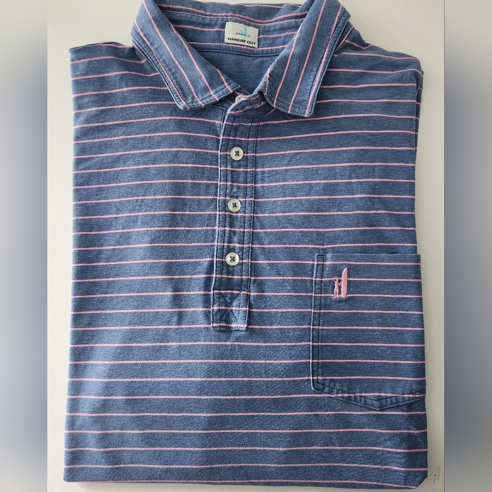 Johnnie-O Hangin' Out Men's XL Blue And Pink Polo Excellent Condition EUC